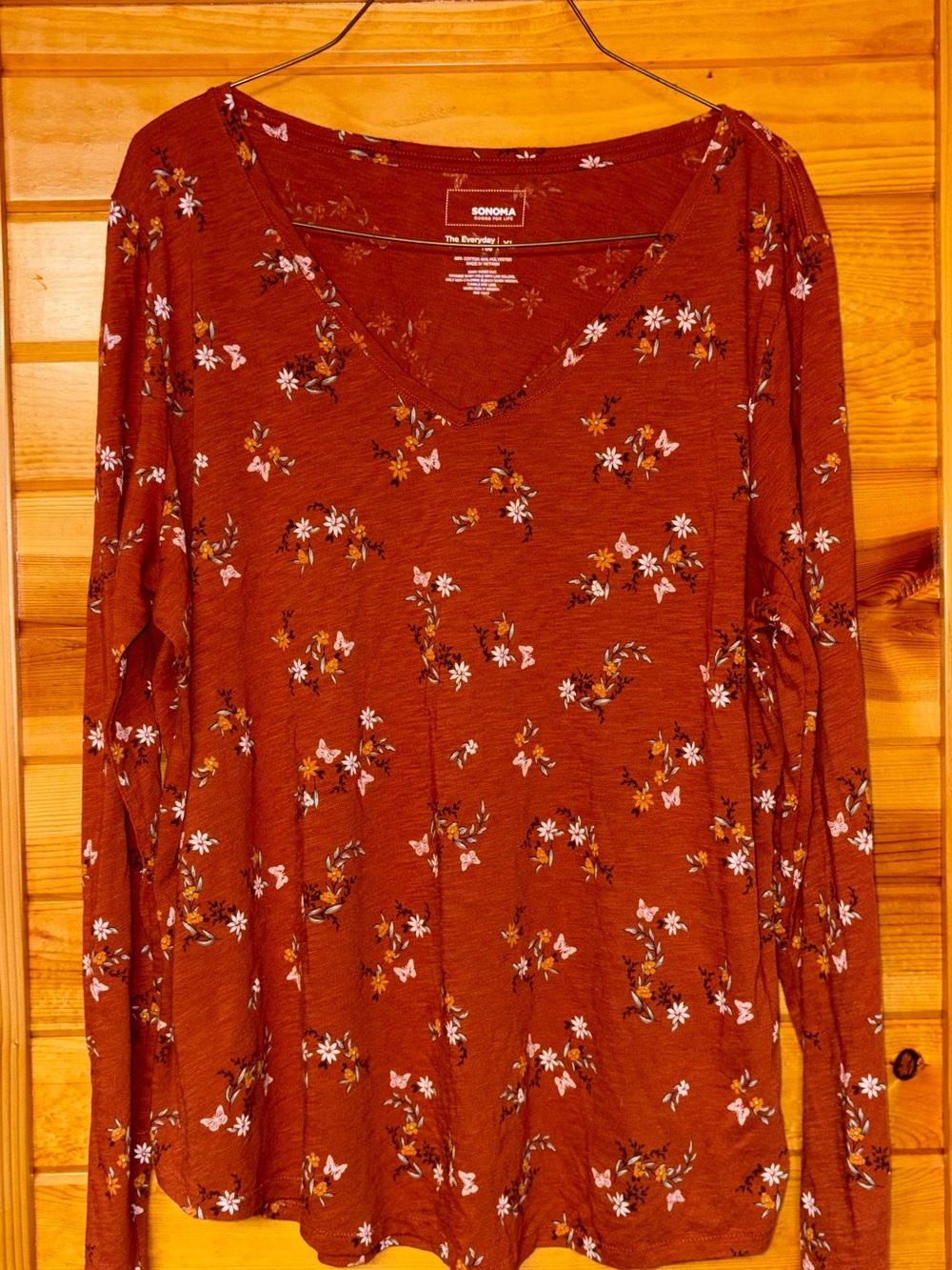Sonoma Rust Floral V-Neck Long Sleeve Tee